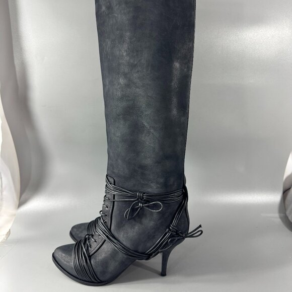 Authenitc Givenchy Black Leather Lace-up Knee-high Heel Boots, Size 40.5 - Picture 5 of 13